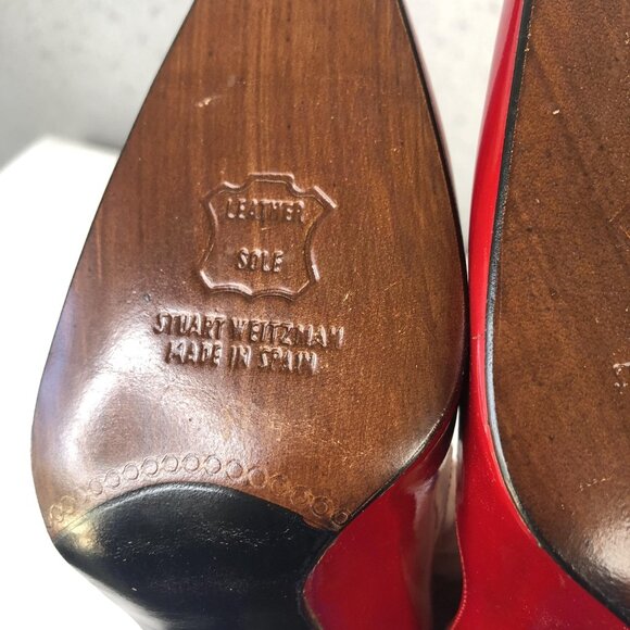 Stuart Weitzman Shoes Womens Size 5 Red Patent Leather Pointed Toe Dress Heels - Picture 8 of 16